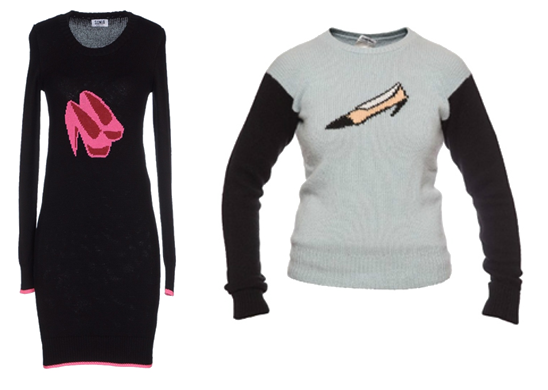 Слева трикотажное платье от Сони Рикель 2014-2015 гг. Справа свитер из коллекции Шанель 1995 года.png