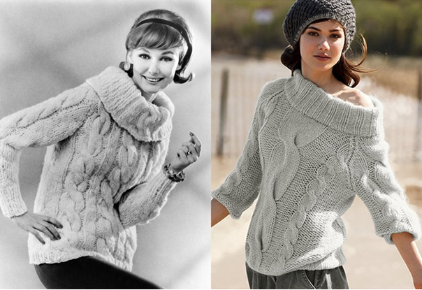 Слева дамский свитер из итальянского журнала мод 1958 года. Справа фото из немецкого журнала 2015 года.png